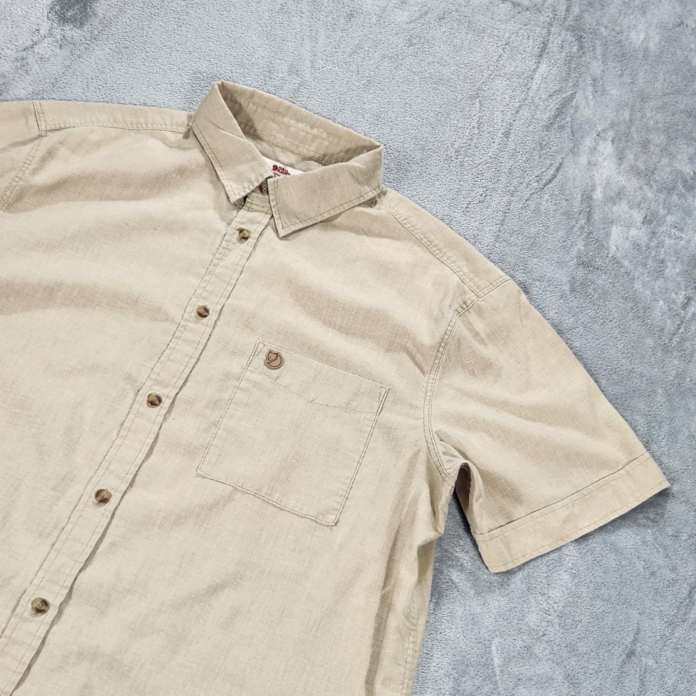 Fjallraven Ovik Travel Shirt Mens XL Beige Hemp Short Sleeve Button Up Outdoor - Picture 5 of 13